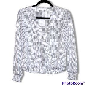 Popsugar Women's White V-Neck with Black Polka Dot Wrap Blouse - S